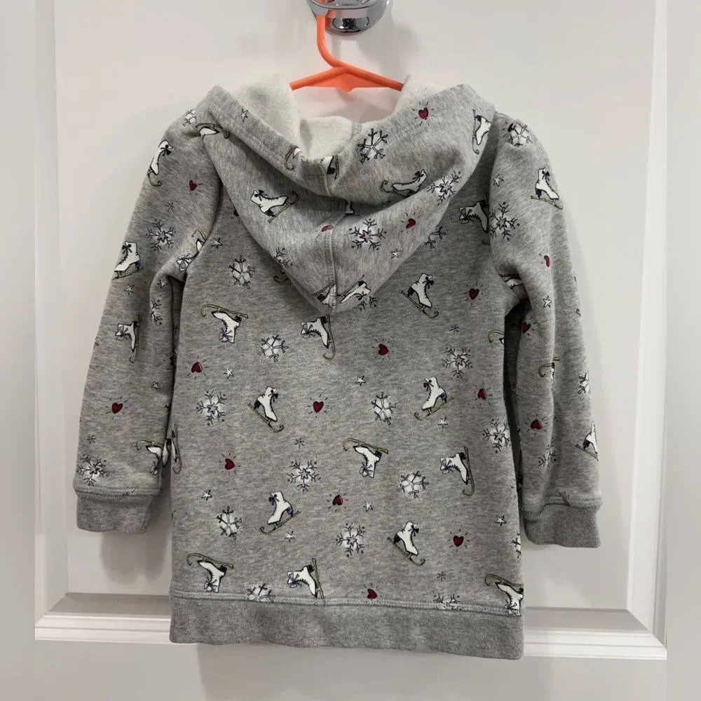 GAP Girls Ice Skates Snow Flakes Hearts Print Hoodie Size 4 years